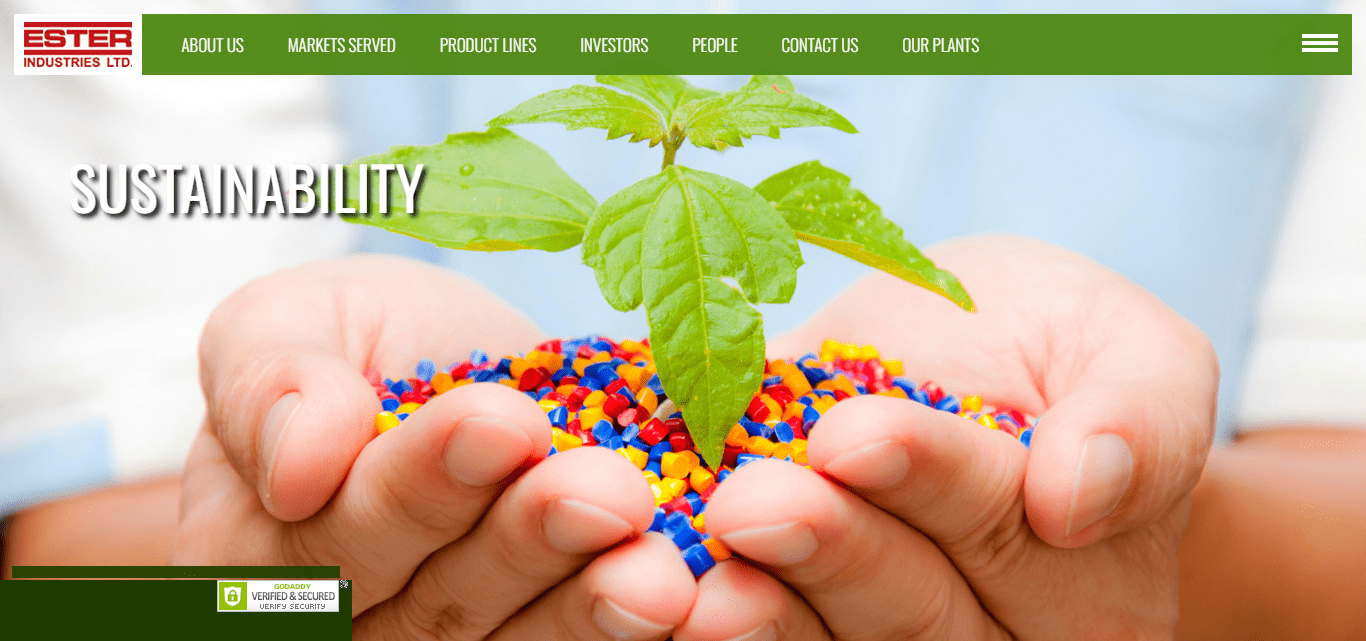 Website preview of Ester Industries Limited a leading Packaging Company in India.
