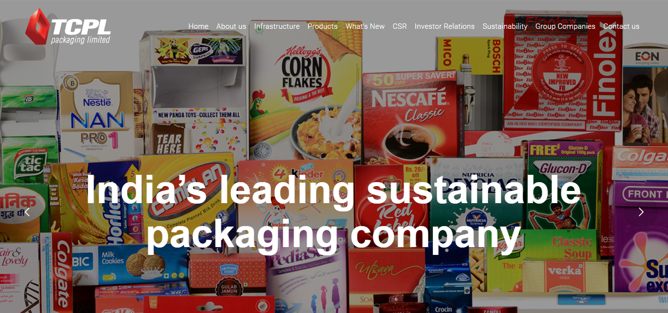 Website preview of TCPL Packaging Limited a leading Packaging Company in India.
